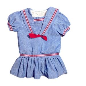 Good Lad Vintage Toddler Girl Sailors Dress Chambray with red accents Size 4T